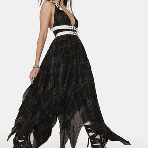 Darker Wavs Plaid Maxi Dress, M, Black and White